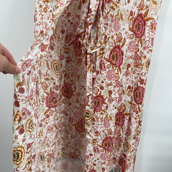 Unbranded Floral V-Neck Tie Open Front Coverup Maxi Dress Pink Size Medium - Picture 7 of 10